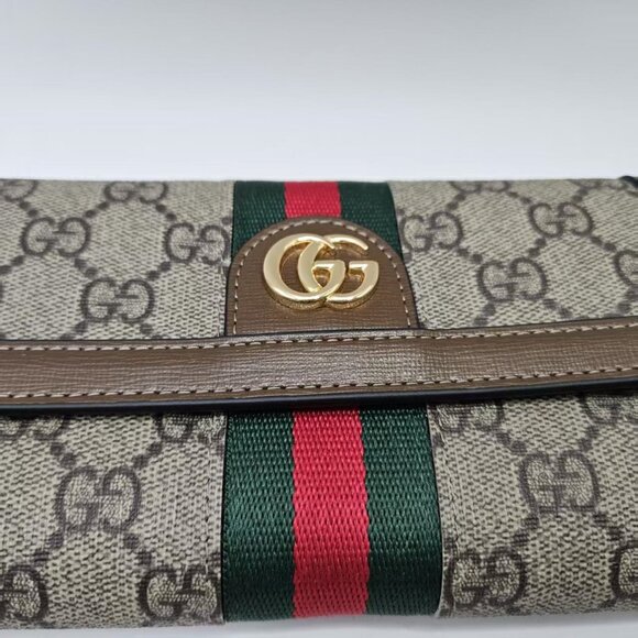 Gucci flap wallet in GG canvas with classic green-red stripe - Picture 5 of 7